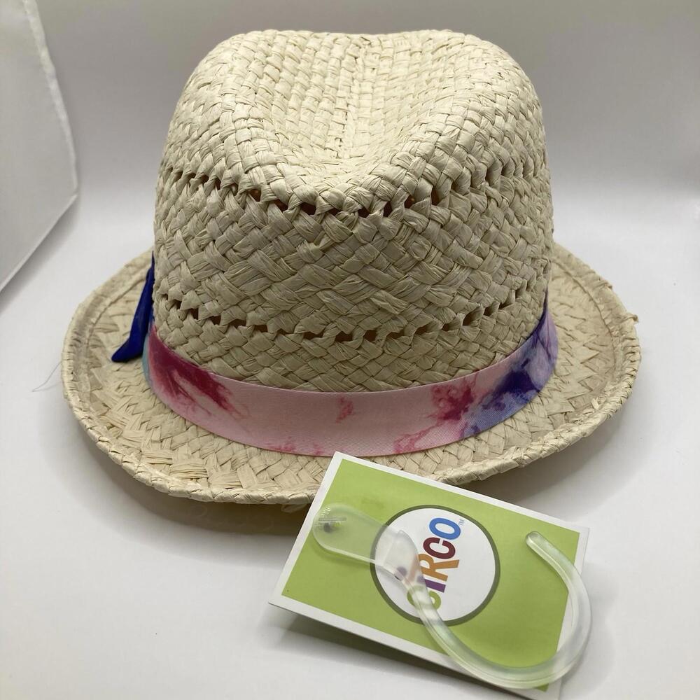 New Womens Straw Hat Pink Blue Purple Ribbon Bow tie Circo 100% Paper 23 in
